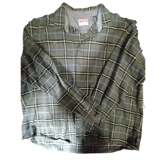 Wrangler Plaid Flannel Shirt‎ Premium Quality Winter Gray Blue Black Mens XXL - Picture 1 of 2